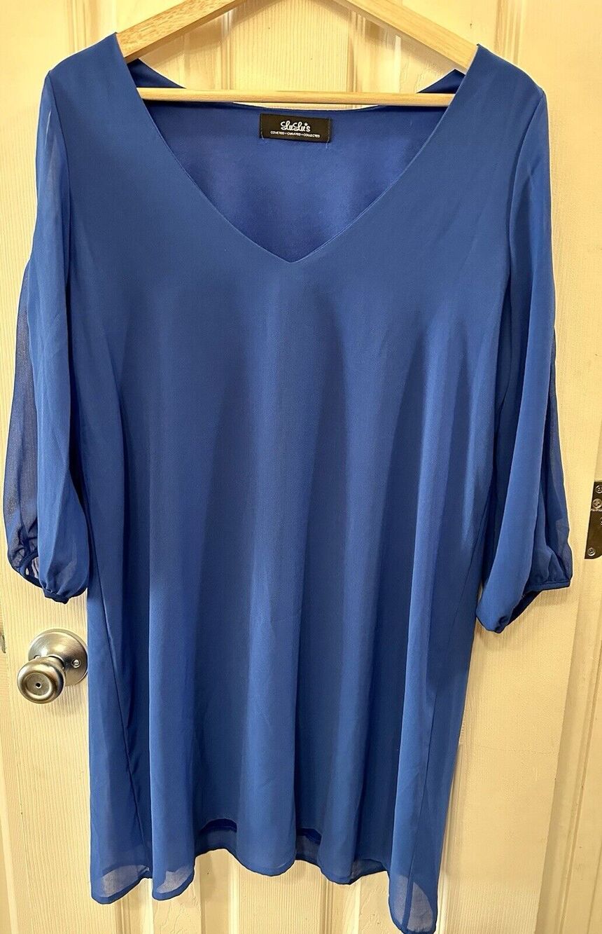 Lulu's Peek a Boo Shoulder Shift Dress Blue Size S Small Womens Chiffon EUC